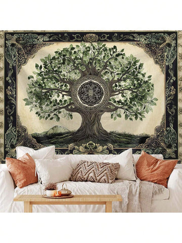 1pc Tree Of Life Tapestry, Wall Art Tapestry For Room Decor, 85gsm Polyester Fabric, Peach Skin Velvet Thin Version, Home Decoration
