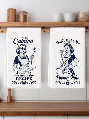 2pcs Vintage Housewife Baking Kitchen Towels, Polyester Hand Towels Printed With Humorous Quotes, Super Soft Woven Dish Cloths, Machine Washable, Ideal For Holiday Gifts And Home Decor.