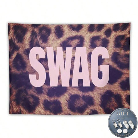 Leopard Print Pink SWAG Slogan Wall Tapestry, Y2K Street Style Wall Hanging For Bedroom Dorm, Perfect Gift For Teens & Streetwear Lovers