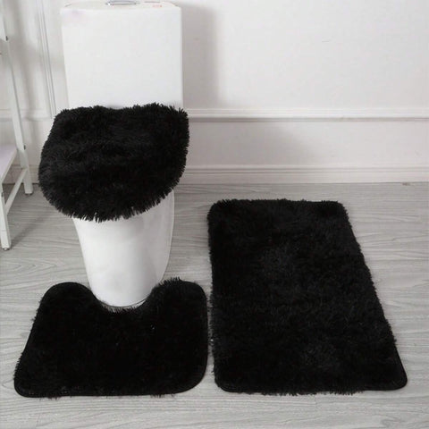 3 Piece Shaggy Plush Bathroom Rug Set, Bath Mat U-Shaped Contour Mat Round Toilet Seat Lid Cover, Absorbent Non Slip PVC Back Thick Fluffy Machine Washable Floor Mats For Shower Tub Bedroom Kitchen Entryway