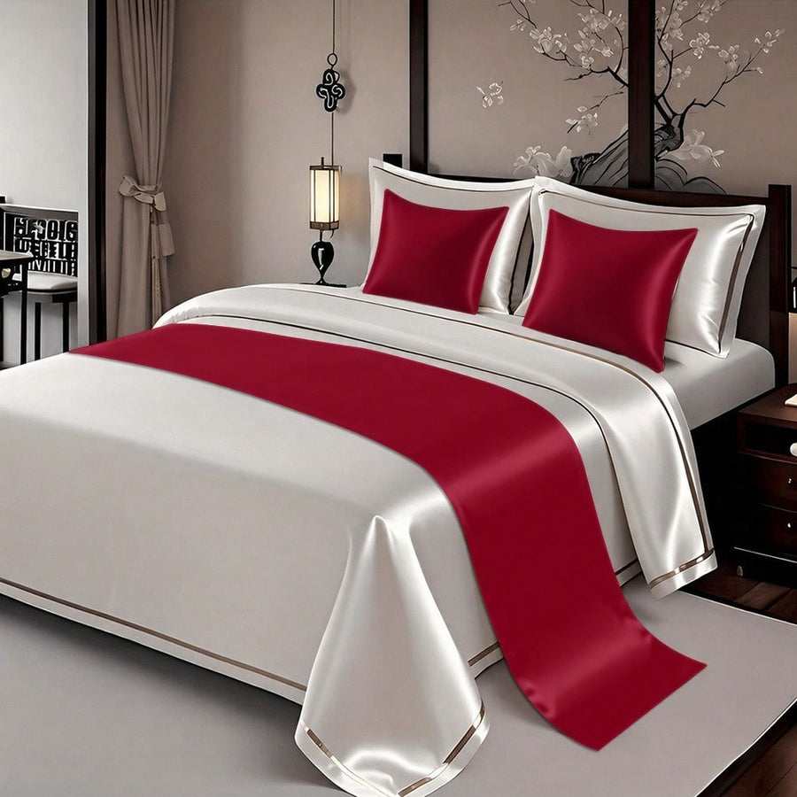3pcs Bright Red Bed Runner & Pillow Cover Set, Stylish Bedding Decor For Bedroom Hotel, Holiday Home Ornament
